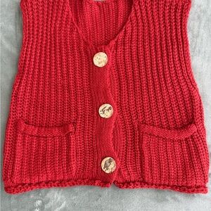Red Knit Button-Up Women's Sweater Vest